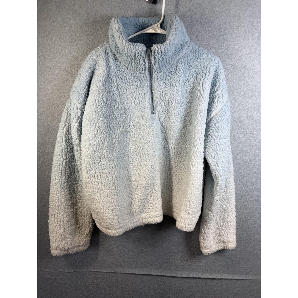 Thread & Supply Jacket Womens Large Blue Sherpa Fleece 1/4 Zip Pullover Cozy